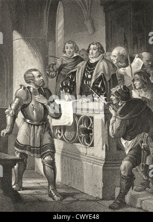 Knight Gottfried von Berlichingen zu Hornberg en cour, Heilbronn, Goetz von Berlichingen, Johann Wolfgang von Goethe Banque D'Images