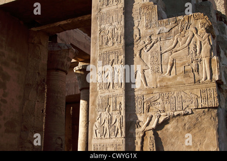 D'hiéroglyphes et de secours dans le Temple de Kom Ombo, Egypte Banque D'Images