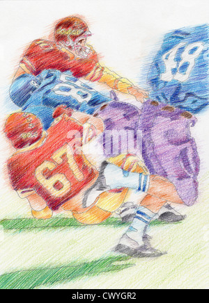 Dessin au crayon de couleur sur papier d'art de footballeurs Banque D'Images