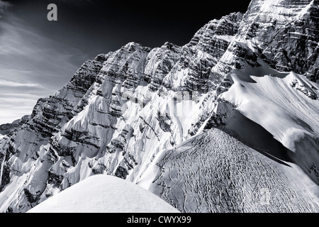 Watzmann mur est avec ski imprime, Alpes de Berchtesgaden, en Bavière, Allemagne Banque D'Images