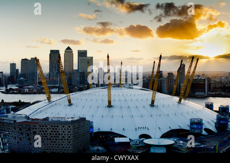Millennium Dome et Canary Wharf, Londres, Grande-Bretagne, Europe Banque D'Images