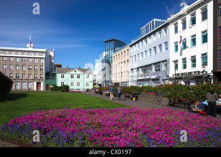 Place Austurvöllur, Reykjavik, Islande Banque D'Images