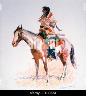 Scouts Indiens à cheval, un tas de daim, peinture par Frederic Remington, vers 1901 Banque D'Images