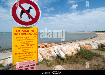 Chiens non admis sur la plage de Rivedoux, Île de Ré, Charente-Maritime, Poitou-Charentes, France. Banque D'Images