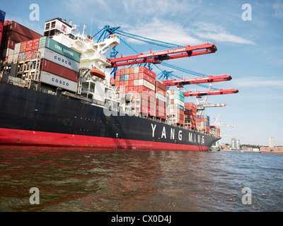 Les porte-conteneurs dans le port de Hambourg, Hambourg, Allemagne Banque D'Images