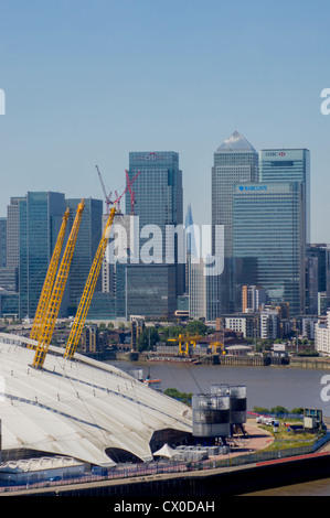 UK London avec O2 Arena et Canary Wharf à partir de haute altitude Banque D'Images