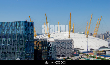 UK London avec O2 Arena et Canary Wharf à partir de haute altitude Banque D'Images