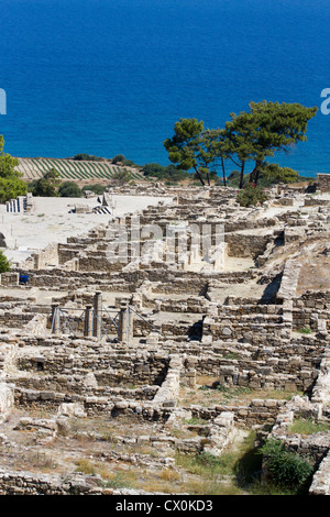 Vues de l'ancienne Kamiros sur l'île de Rhodes, l'Egée, Méditerranée. Banque D'Images