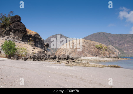 La plage de Horseshoe Bay, Nusa Kode, Rinca Island, le Parc National de Komodo, de Nusa Tenggara, en Indonésie, l'Océan Pacifique Banque D'Images