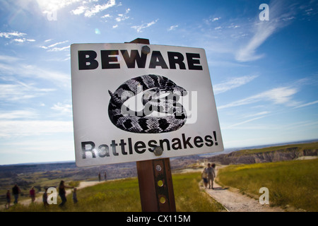 Méfiez-vous Rattesnakes ! Sign in Badlands National Park, South Dakota, USA Banque D'Images