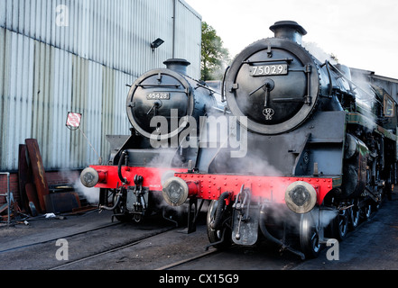 Les moteurs à vapeur Eric Treacy et le chevalier vert moteur Grosmont jette sur le North Yorkshire Moors railway Banque D'Images