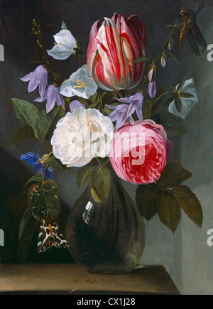 Jan Philips van Thielen, roses et d'une tulipe dans un vase de verre, Flamand, 1618 - 1667, ch. 1650/1660, huile sur panneau Banque D'Images