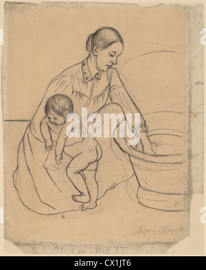 Mary Cassatt, la baignoire [recto], américain, 1844 - 1926, 1891, graphite et crayon noir Banque D'Images