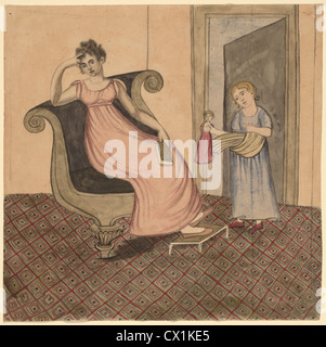 Eunice Pinney, Mère et enfant, American, 1770 - 1849, ch. 1815, plume et encre noire et aquarelle Banque D'Images