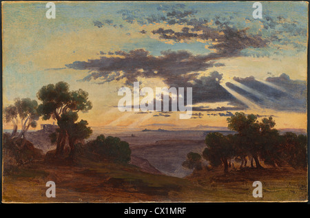Johann Jakob Frey (Suisse, 1813 - 1865 ), le Lever du Soleil, 1813-1865, huile sur papier sur une deuxième feuille de papier monté sur toile Banque D'Images