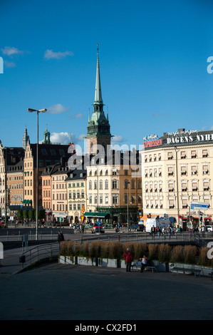 Kornhamnstorg dans Gamla Stan, la vieille ville de Stockholm en Suède avec l'Église allemande Tyska kyrkan Banque D'Images