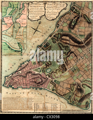 Un plan de la ville de New York, Manhattan, 1766 Banque D'Images