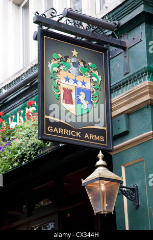 Garrick Arms enseigne de pub, London, England, UK Banque D'Images