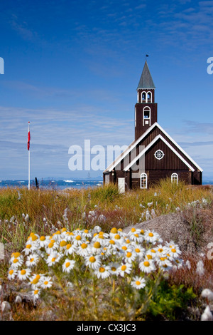 L'église de Sion en bois à Ilulissat, Disko-Bay West-Greenland Jakobshavn,,, Groenland Banque D'Images