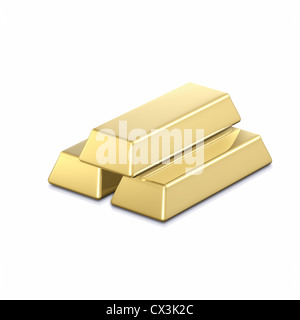 3 Goldbarren auf weissem Hintergrund - 3 barres d'or Banque D'Images
