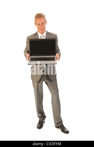 L'homme d'affaires avec ordinateur portable isolé sur fond blanc Banque D'Images