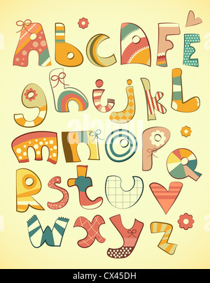 Design de l'alphabet en fun style doodle lettres A-Z - illustration Banque D'Images