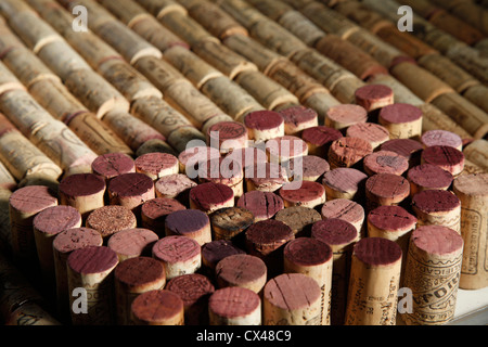 Wine corks disposées en lignes Banque D'Images