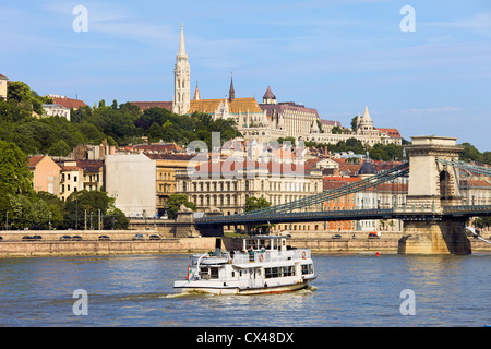 La ville pittoresque de Budapest par le Danube en Hongrie, côté Buda de la ville. Banque D'Images