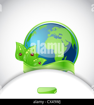 Illustration de la terre verte avec des feuilles et les coccinelles - vector Banque D'Images