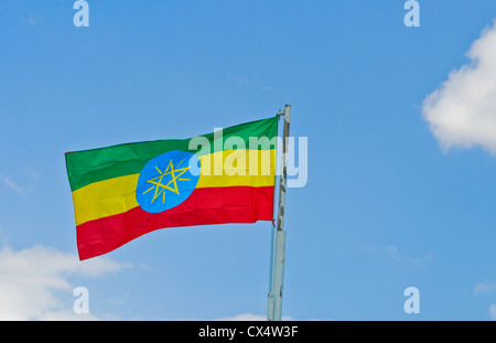 L'Afrique de l'Éthiopie Éthiopie drapeau blowing in wind Banque D'Images