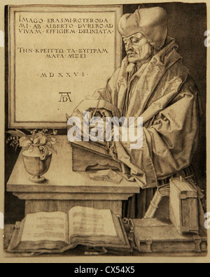 Erasme de Rotterdam (1466-1536). Humaniste hollandais. Gravure Burin par Albrecht Durer (1471-1528), 1526. Banque D'Images