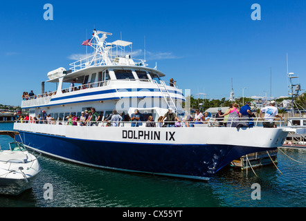 Bateau de croisière aux baleines 'Dolphin IX' dans le port de Provincetown, Cape Cod, Massachusetts, USA Banque D'Images