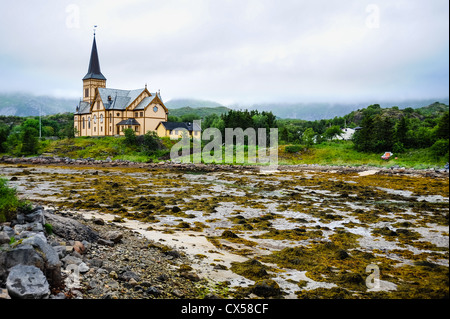 La Norvège, les îles Lofoten. Vågan, Église ou Lofotkatedralen. Banque D'Images