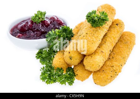 Certains Bâtonnets de mozzarella isolated on white Banque D'Images