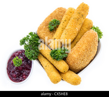 Différentes sortes de fromage frit isolé sur fond blanc Banque D'Images