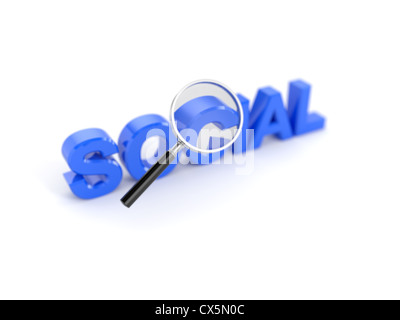 3D render of social mot avec loupe Banque D'Images