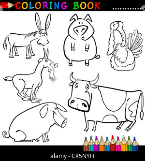 Livre de coloriage ou une page de bande dessinée de vulgarisation de Funny Farm et de l'élevage des animaux pour les enfants Banque D'Images