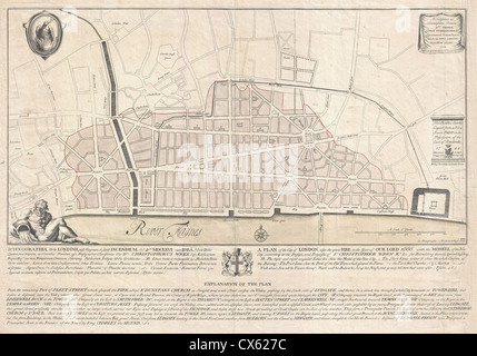 1744 Wren Plan de Londres, Angleterre Banque D'Images