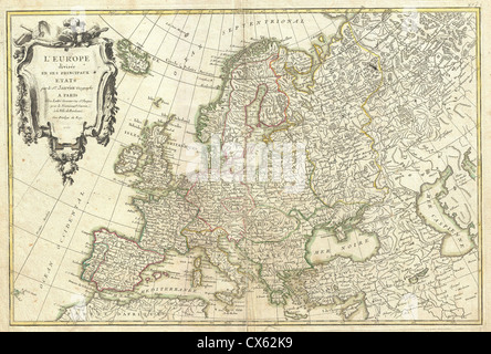 Carte de l'Europe Janvier 1762 Banque D'Images