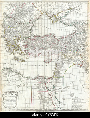 La carte d'Anville de 1794 de l'Empire romain d'Orient, y compris la Grèce, est une carte antique qui fournit une représentation historique du paysage politique et géographique de la région à la fin du XVIIIe siècle. Banque D'Images