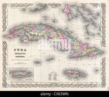 1855 Colton Carte de Cuba, la Jamaïque et Porto Rico Banque D'Images