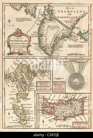 1747 Bowen Carte de l'Atlantique Nord, Groenland, Islande, îles Féroé (Maelstrom) Banque D'Images