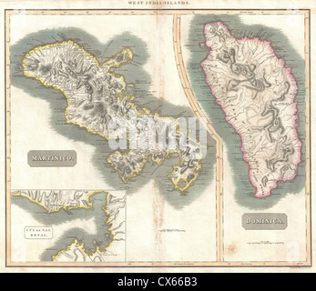 Thomson 1814 Plan de la Martinique et la Dominique ( Antilles ) Banque D'Images