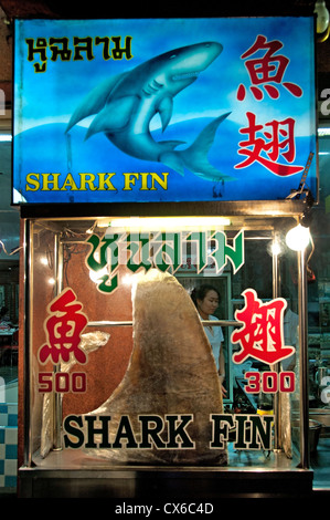 Thaïlande Bangkok Chinatown Chinois Néon Restaurant de poissons soupe aux ailerons de requin Banque D'Images