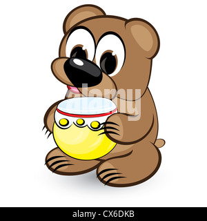 Cartoon bear et de miel. Illustration sur fond blanc Banque D'Images