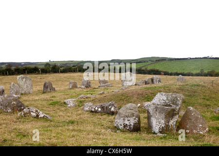 Ballynoe Stone Circle, la péninsule de Lecale, comté de Down, Irlande du Nord Banque D'Images