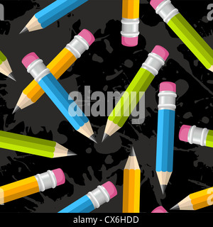 Crayons de couleur motif transparent illustration over grunge background. Couches d'illustration vectorielle pour une manipulation facile et coloris. Banque D'Images