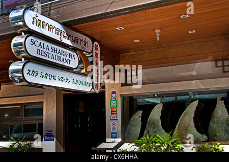 Thaïlande Bangkok Chinatown Chinois Néon Restaurant de poissons soupe aux ailerons de requin Banque D'Images