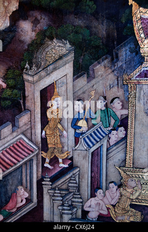 Wat Pho Bangkok Thaïlande Bouddha Bouddhisme peinture Banque D'Images