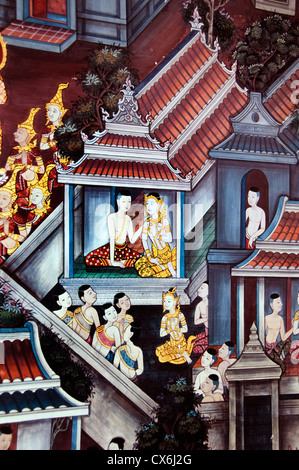 Wat Pho Bangkok Thaïlande Bouddha Bouddhisme peinture Banque D'Images